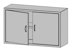 Nerezová skříňka uzavřená s křídlovými dvířky a policí,  délka 1500 mm