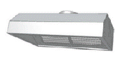 Nerezová nástěnná digestoř s tukovými filtry (šířka B 1000 mm), délka 3200 mm