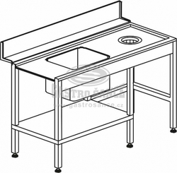 Stůl vstupní s dřezem s odpadním otvorem a policí 1500 x 730 x 850 mm