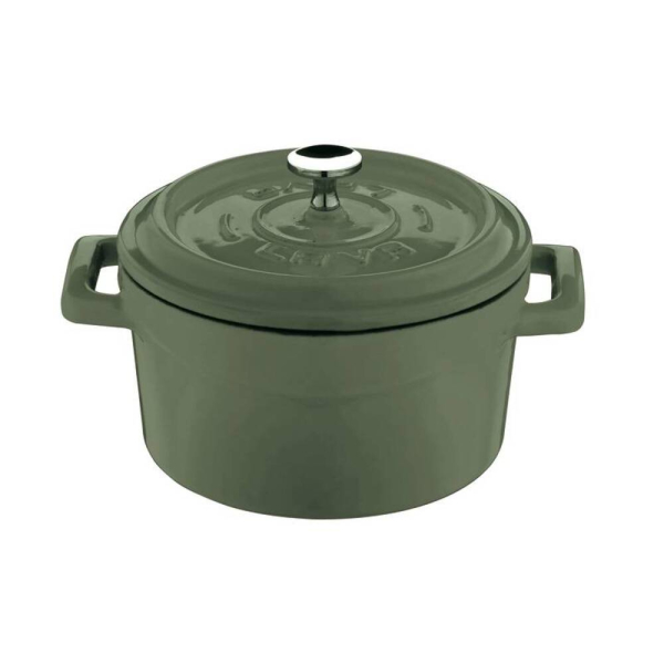 MINI KASTROL KULATÝ S POKLICÍ LITINA - PRŮMĚR 12 CM - ZELENÁ